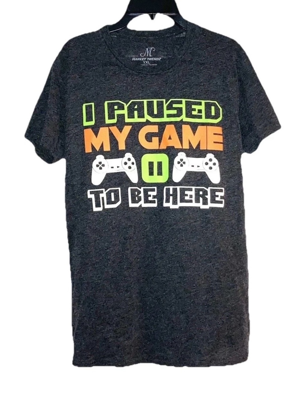 I Paused My Game To Be Here Youth Novelty Gamer Shirt Dark Gray XL Video Games